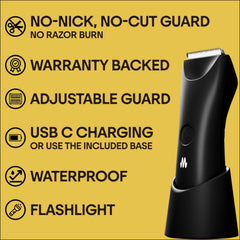 Meridian Trimmer Plus LED spotlight closeup for precise grooming in sensitive areas.