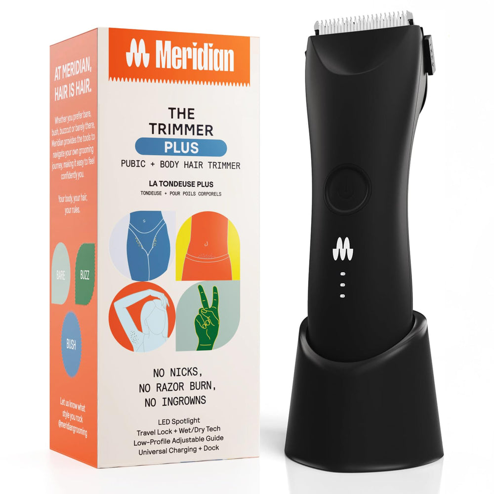 Meridian Trimmer Plus onyx front view shows compact design for easy storage.