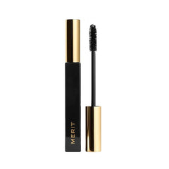 Merit Clean Lash Lengthening Tubing Mascara brush closeup for clump-free definition.