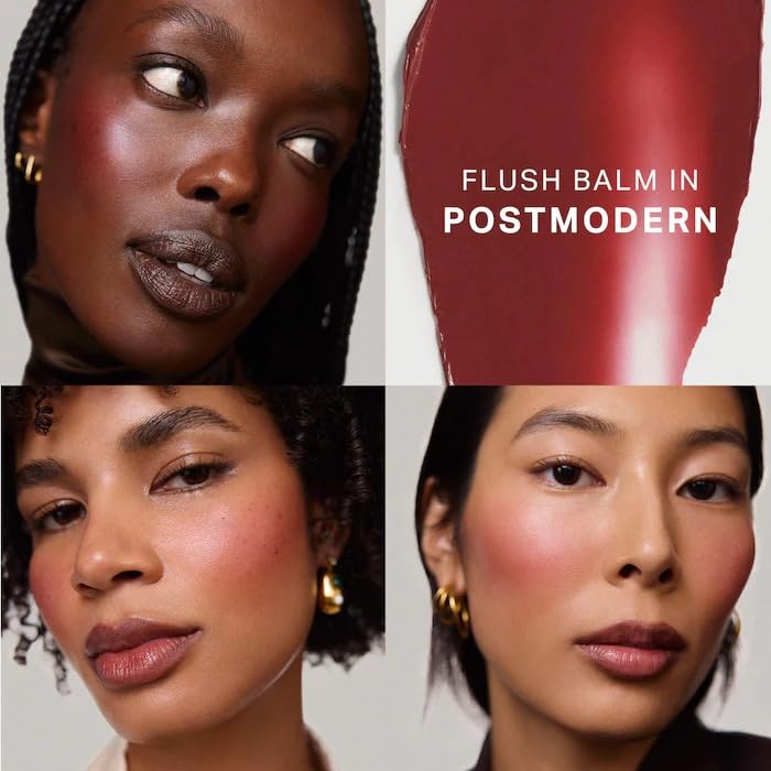 MERIT The Mini Flush Blush Balm Trio compact is travel-ready for on-the-go touchups.