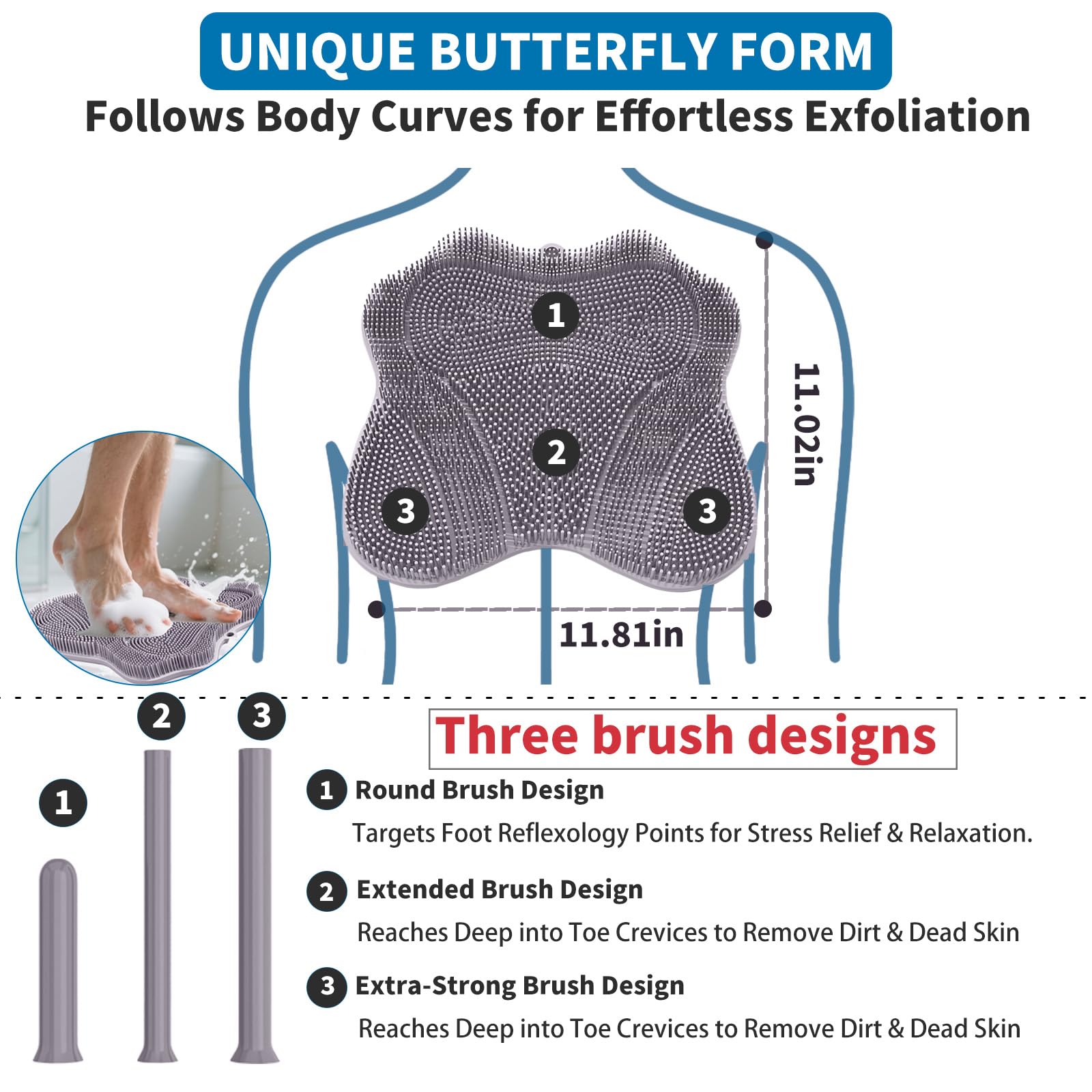 Merleu toe brush reaches deep between toes for clean, fresh skin