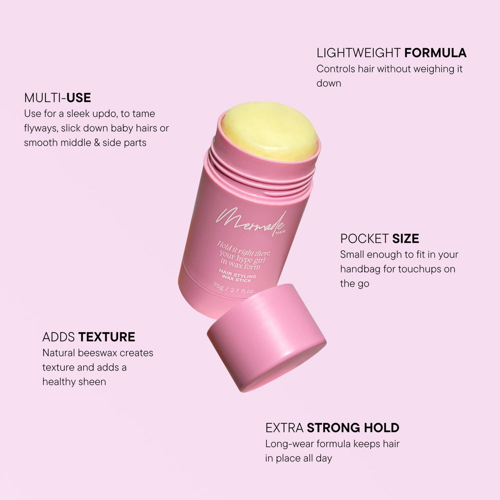 Mermade Hair styling wax stick pink pack color-treated friendly shine.