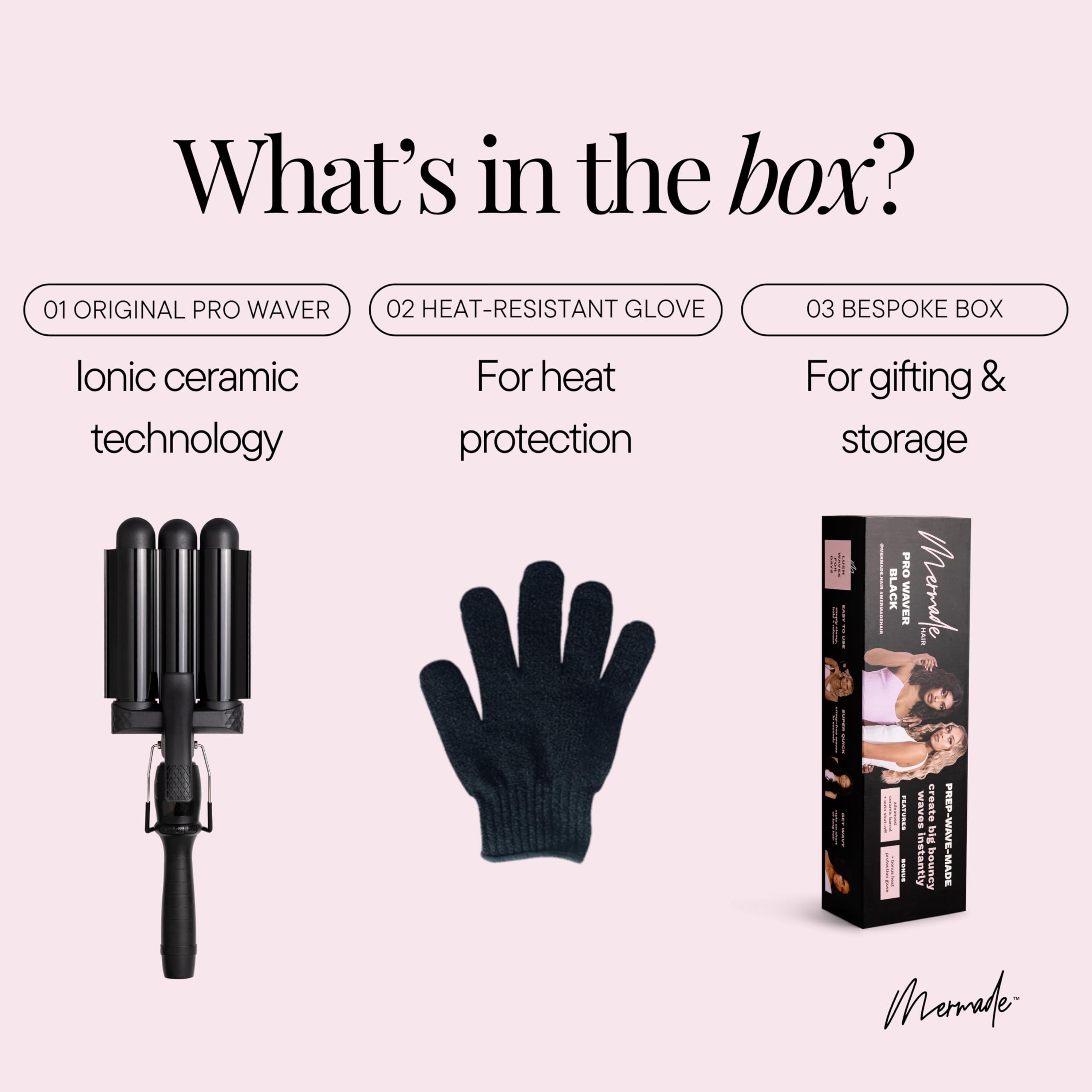Mermade Hair Waver 1.25-inch ceramic barrel detail emphasizes even heat for frizz control