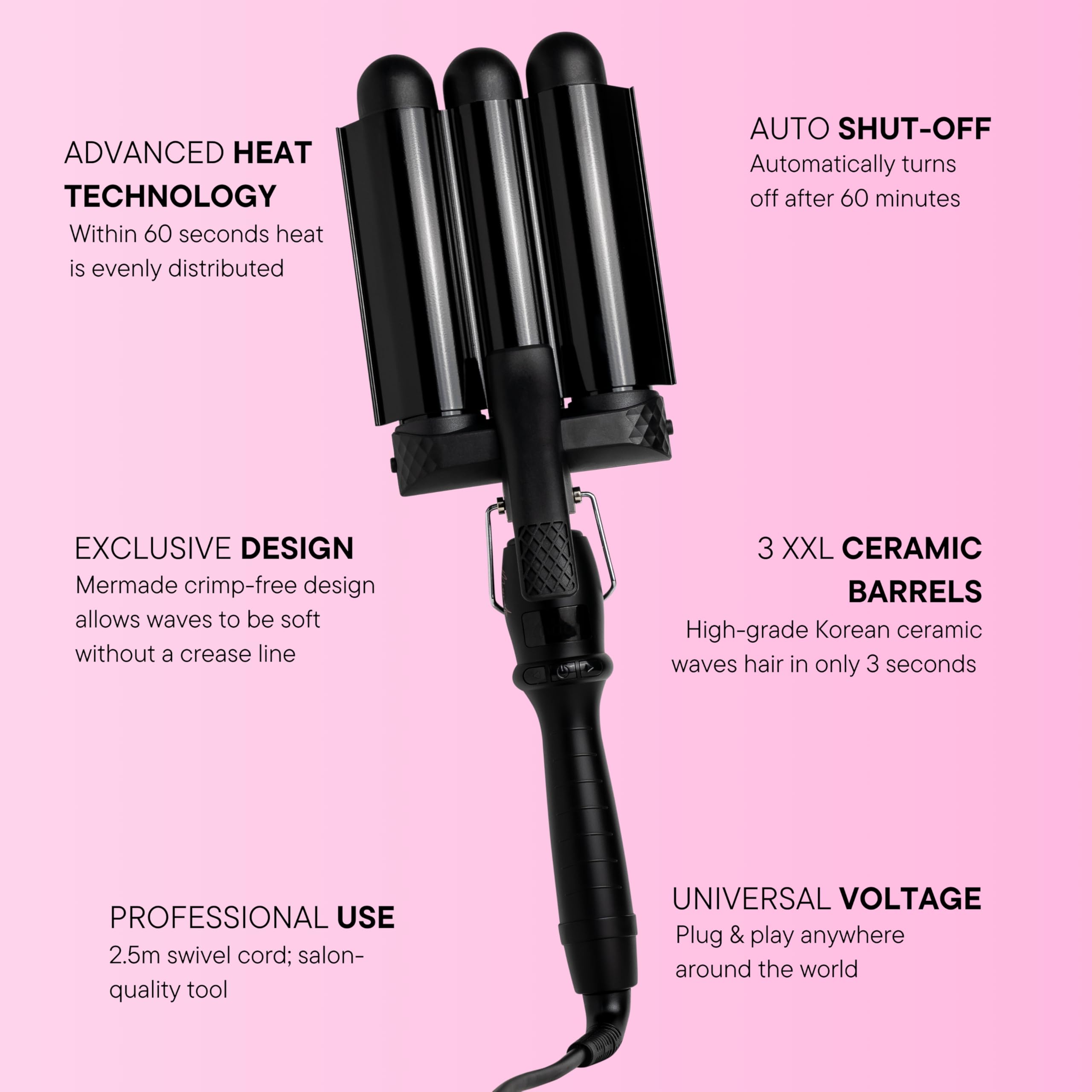 Mermade Hair Waver demonstrates grip clips for easy sectioning and consistent results
