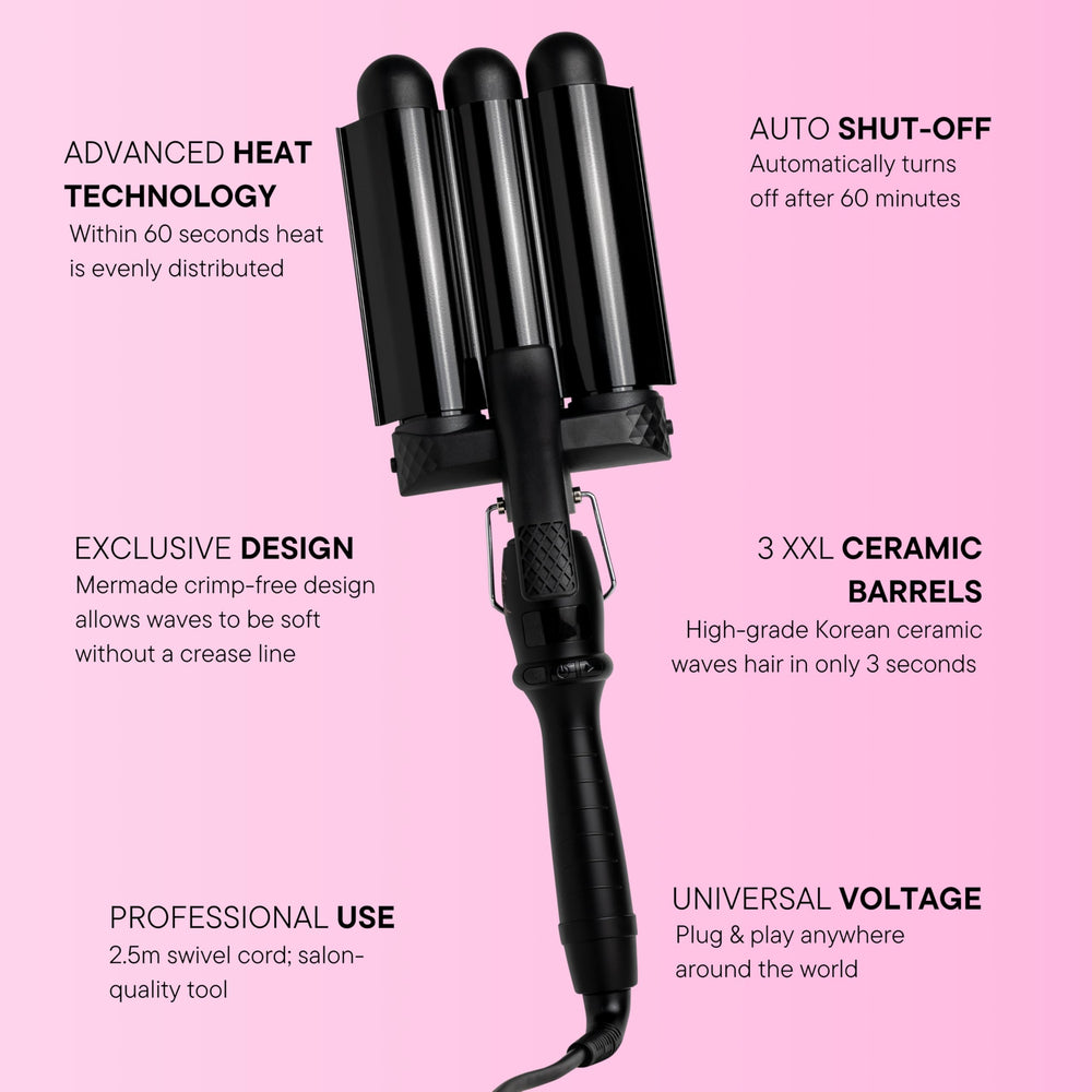 Mermade Hair Waver demonstrates grip clips for easy sectioning and consistent results