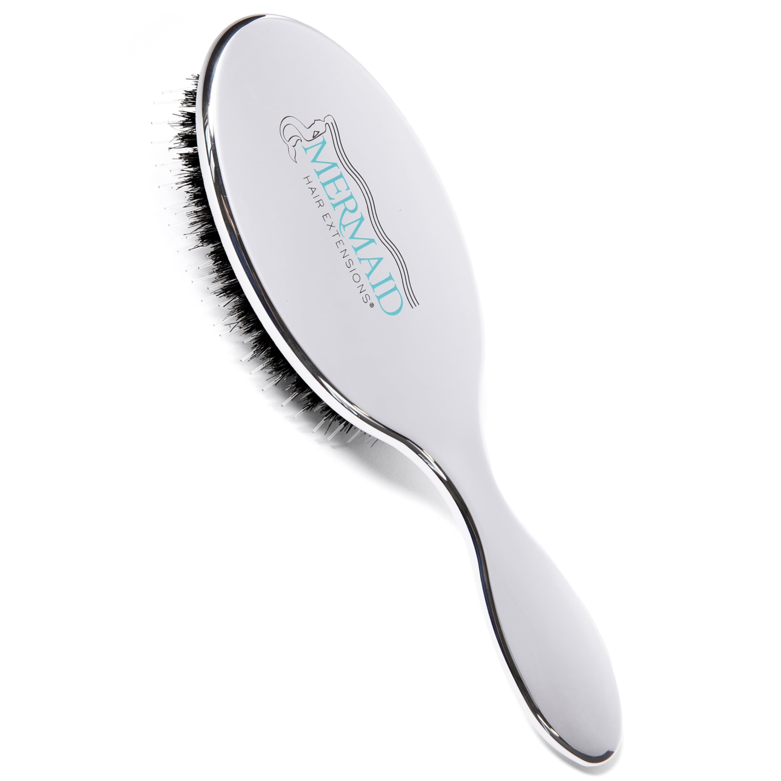 Mermaid Extension Care boar bristle brush closeup highlights natural bristles for smooth, healthy hair
