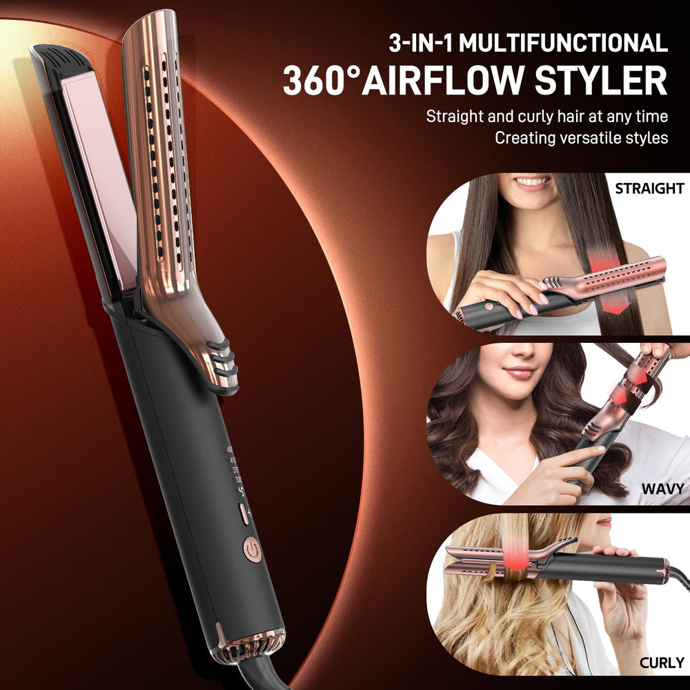 MESCOMB 360-airflow styler action shows frizz-free curls with cool-air technology.