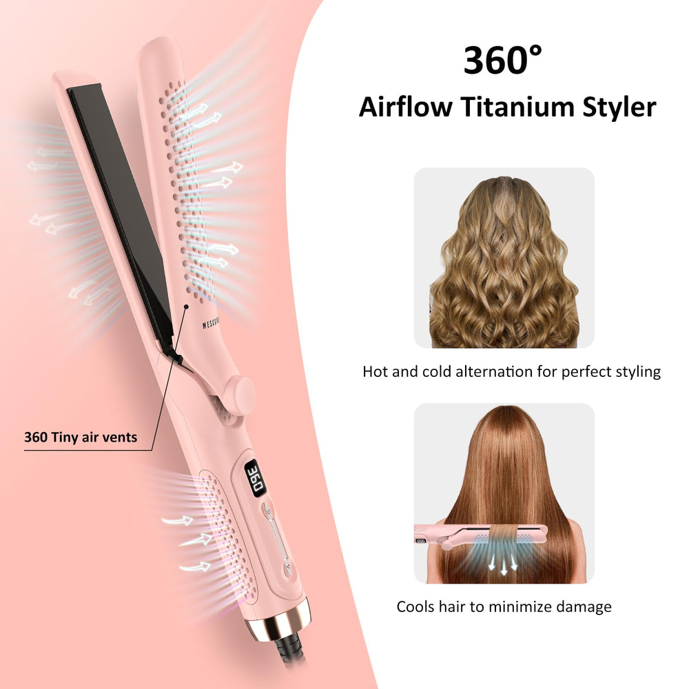 MESCOMB 360° Airflow Styler heat settings dial enabling safe styling across hair types.