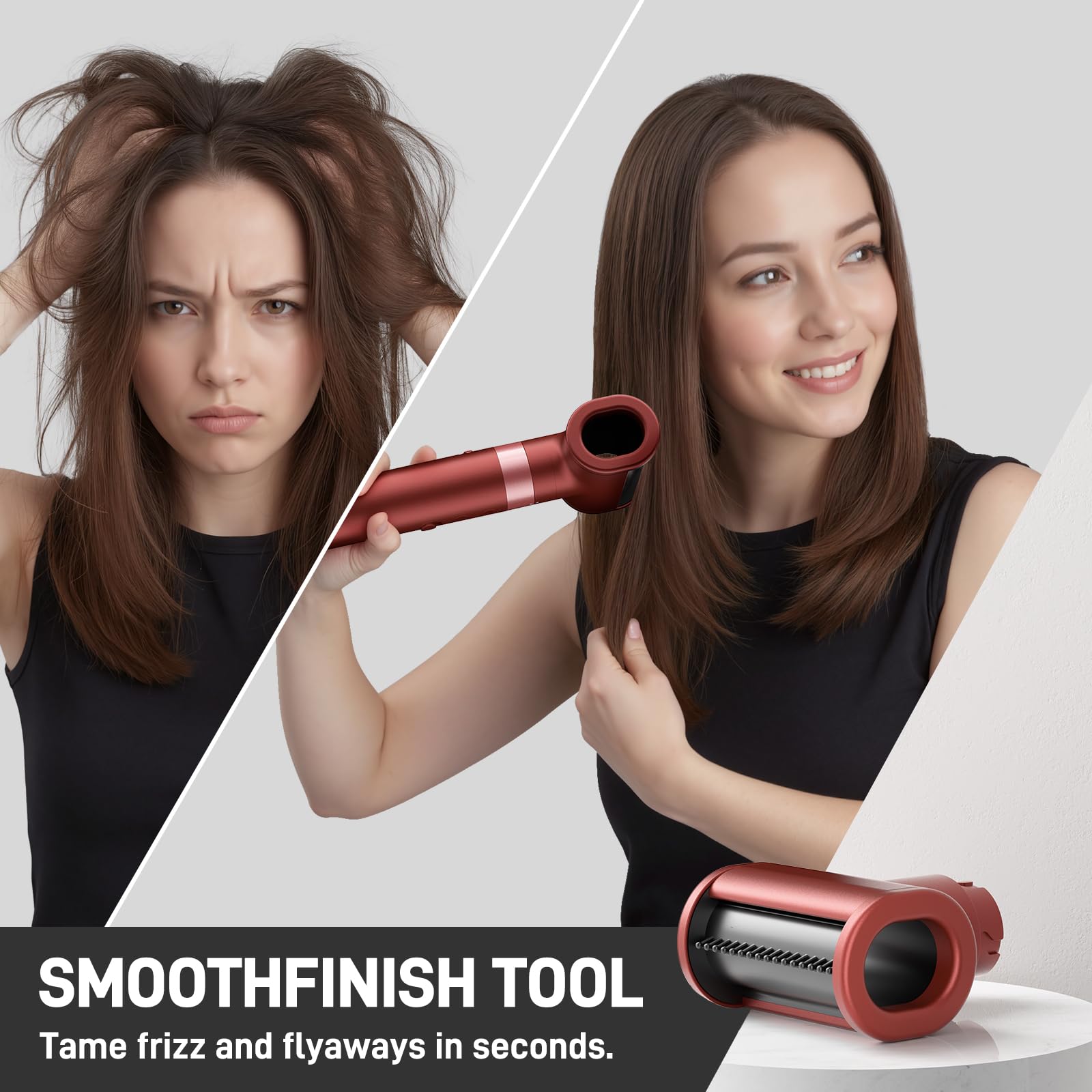 MESCOMB 5-in-1 straightening massager creates sleek, straight strands.