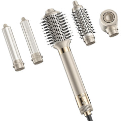MESCOMB 5-in-1 hot air styler drying hair quickly with reduced frizz.