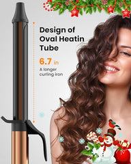 MESCOMB curling iron in use on long hair creating smooth waves