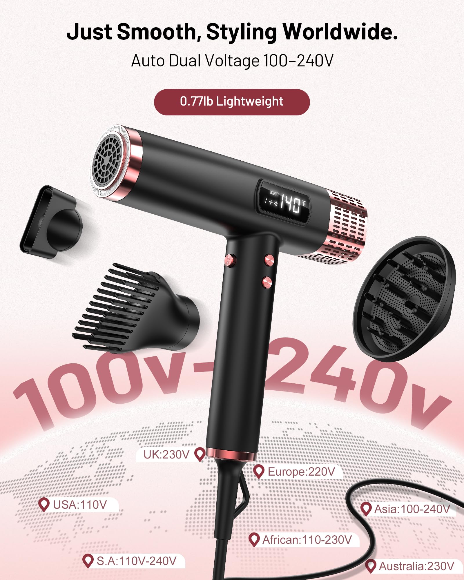 MESCOMB dryer with diffuser attached showing curl enhancement and frizz control