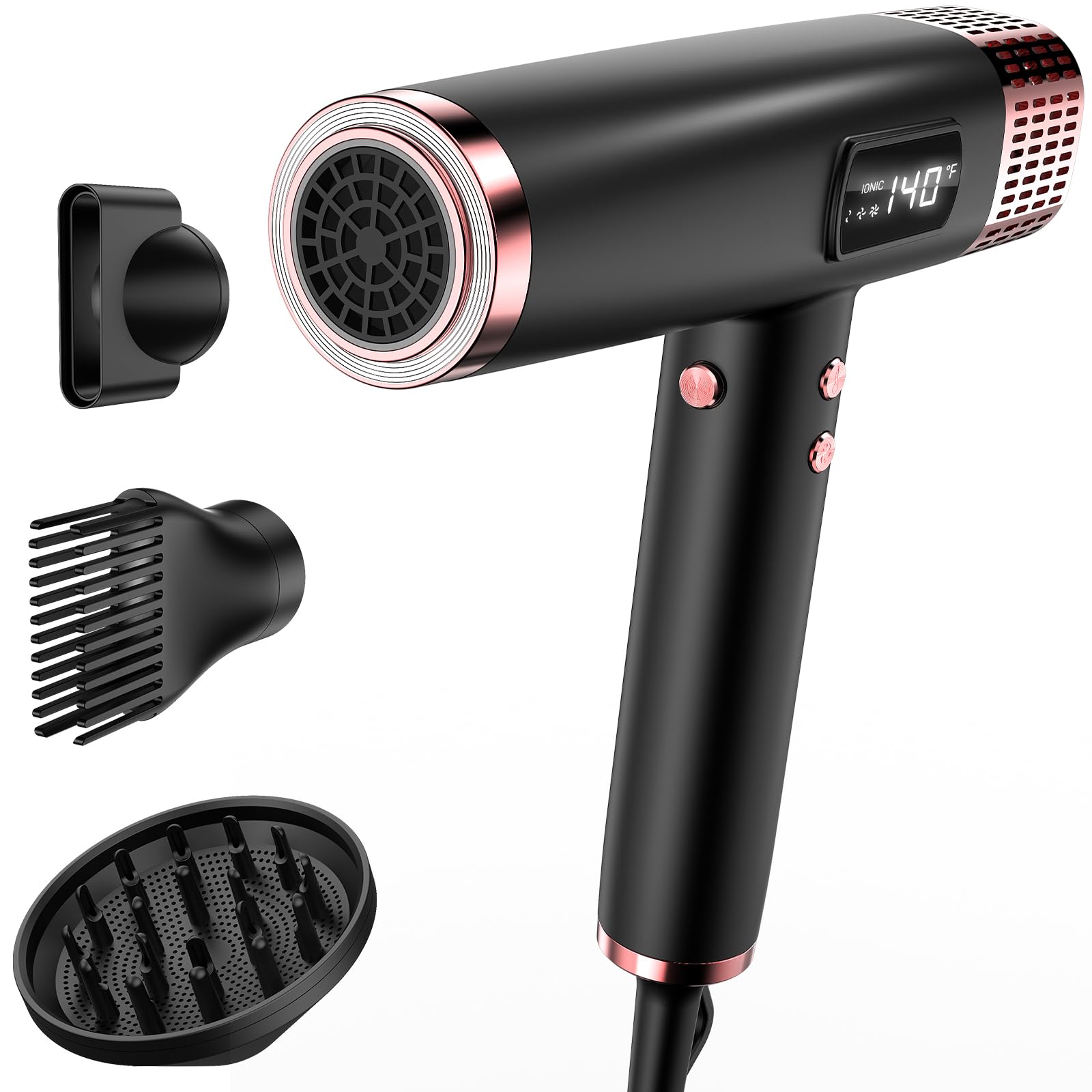 MESCOMB dual voltage ionic hair dryer front view for travel-ready styling