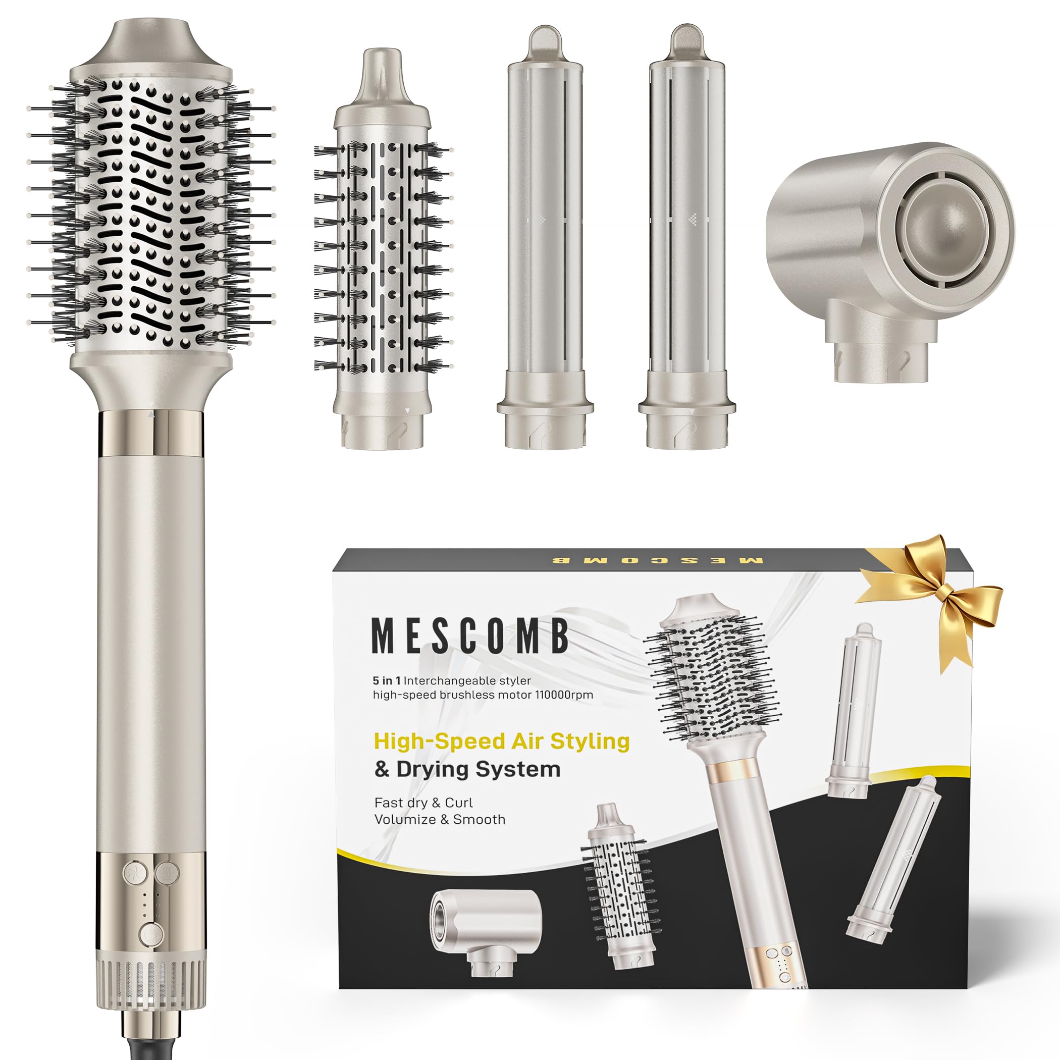 MESCOMB Upgraded 5-in-1 hot air styler dries quickly with frizz control.