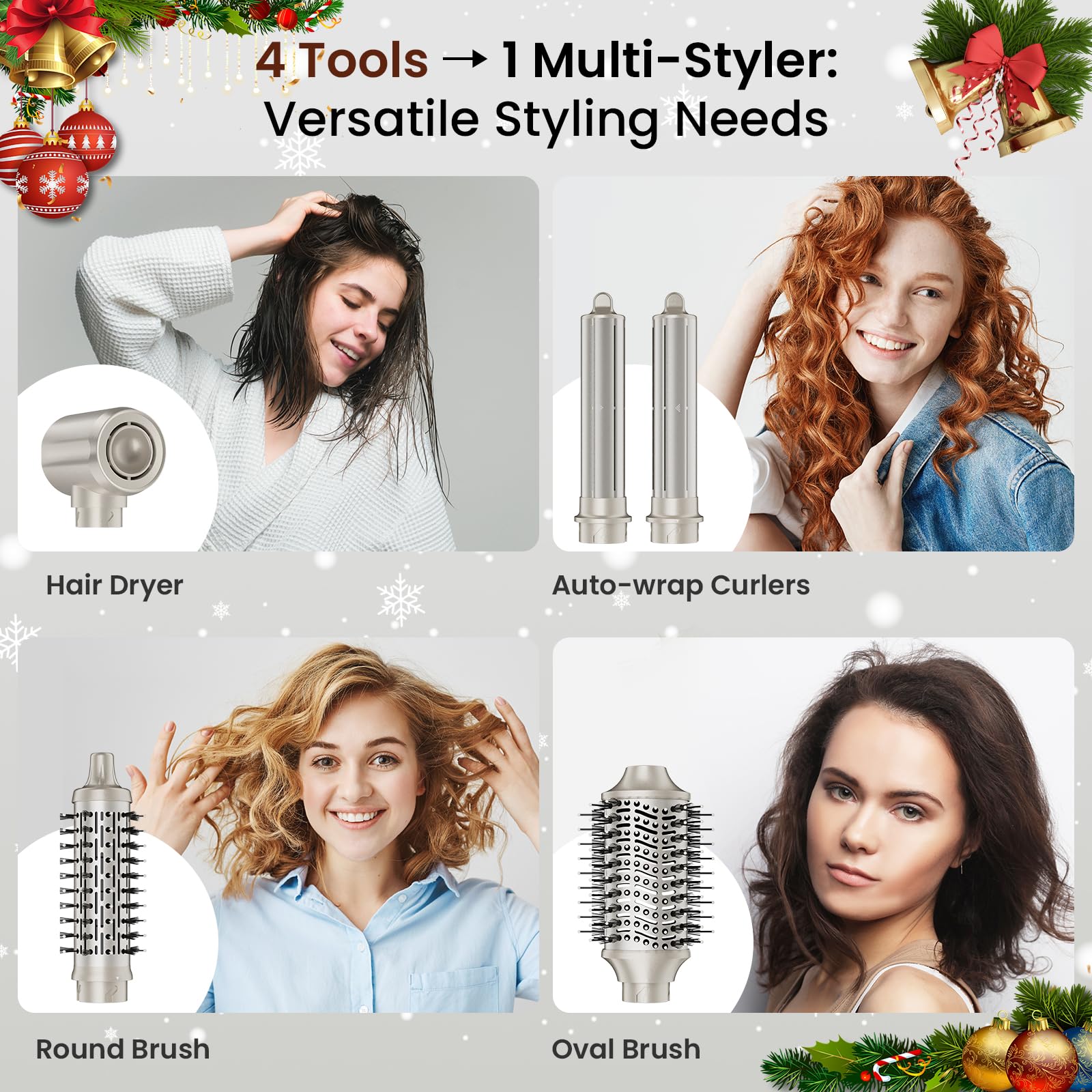 MESCOMB Upgraded 5-in-1 hot air styler left-direction curling barrel for balanced curls.