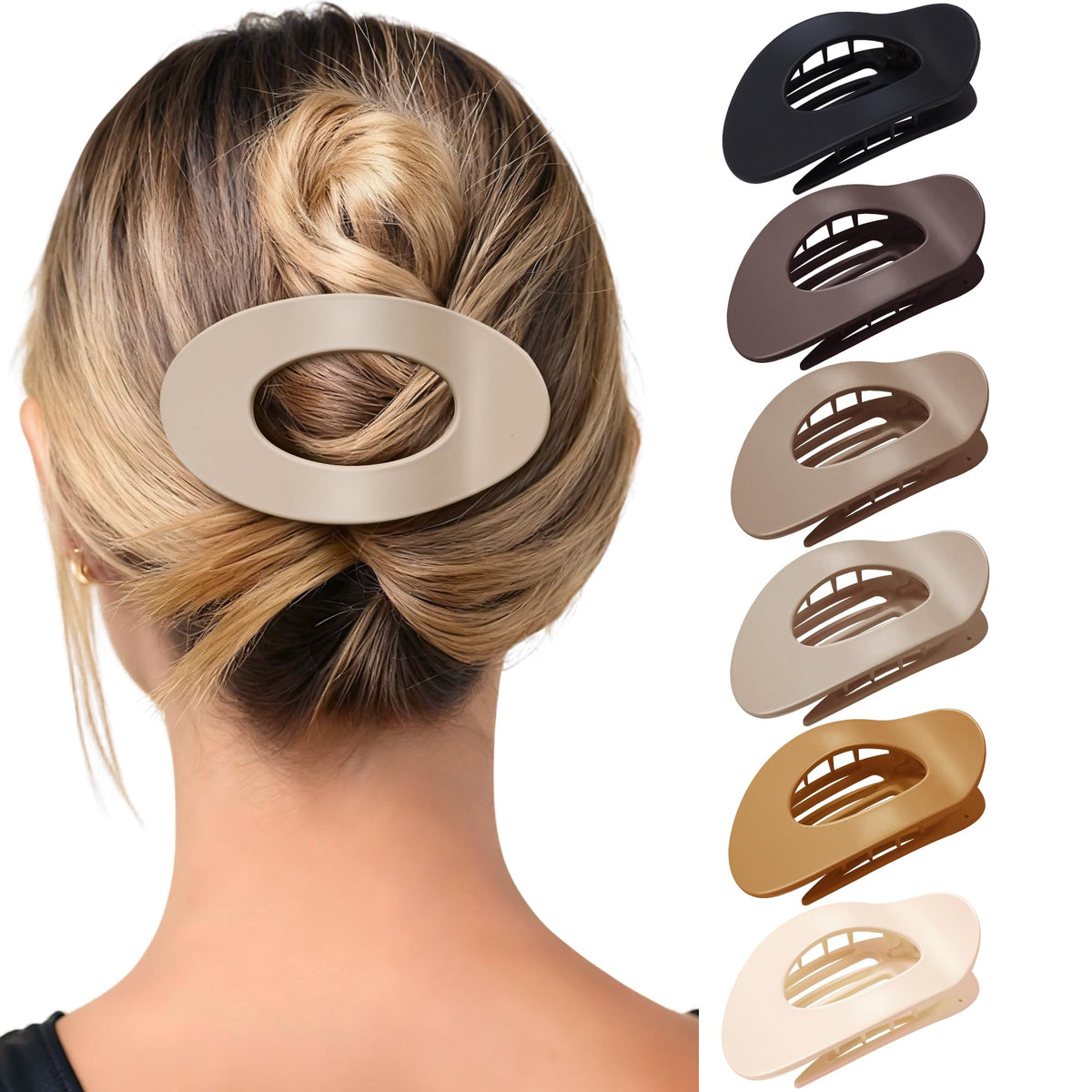 Mesovor 6-pack flat hair clips packshot in neutral matte finishes, versatile daily style.
