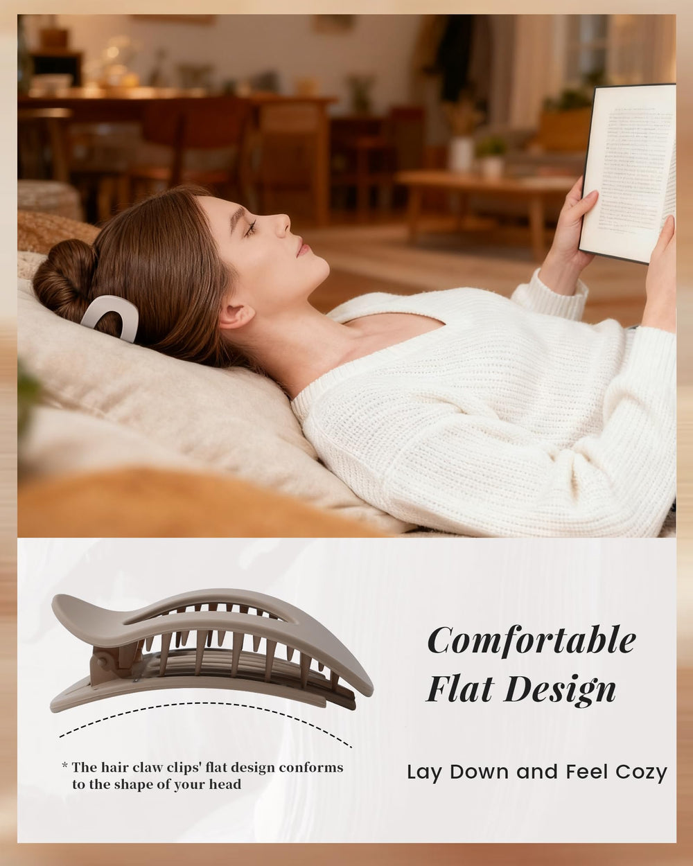 Mesovor flat-hair-clip in use during yoga, gentle on scalp.