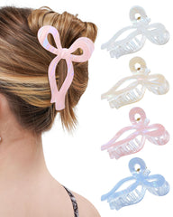 Mesovor Mermaid Stripes bow clip set showing secure hold for daily styling
