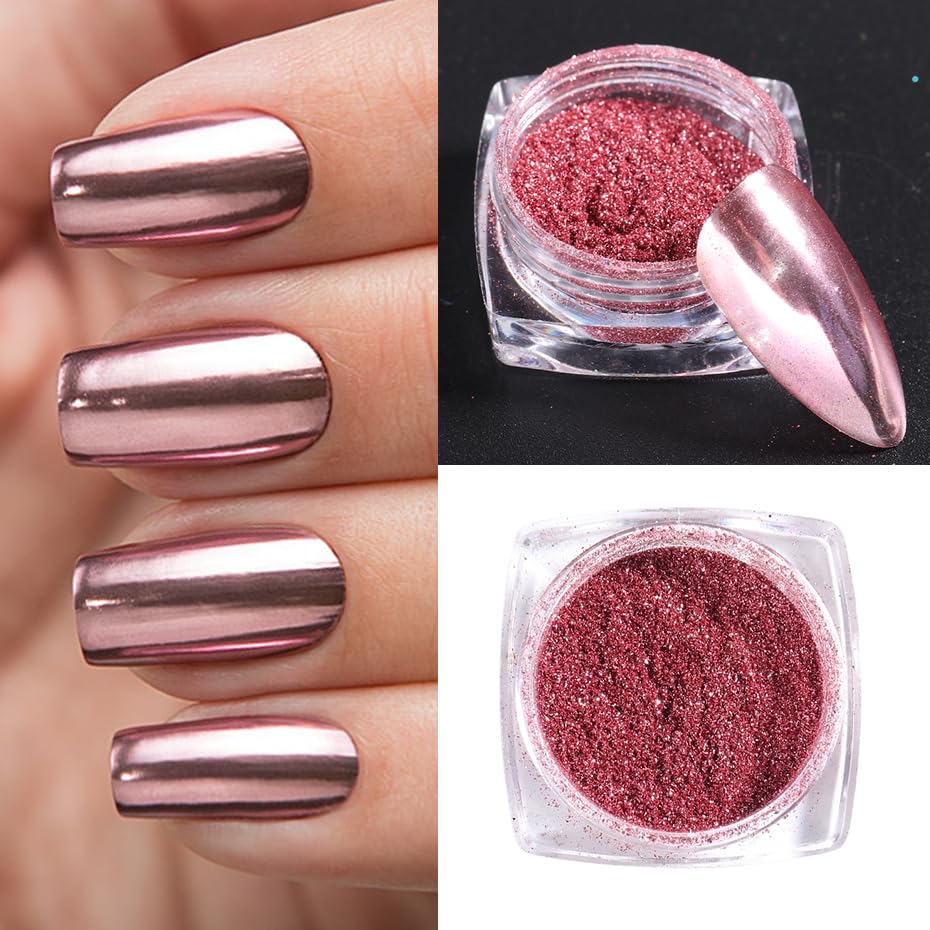 Metallic Mirror Chrome Nail Powder Set jar closeup showing sealed packaging and safety.
