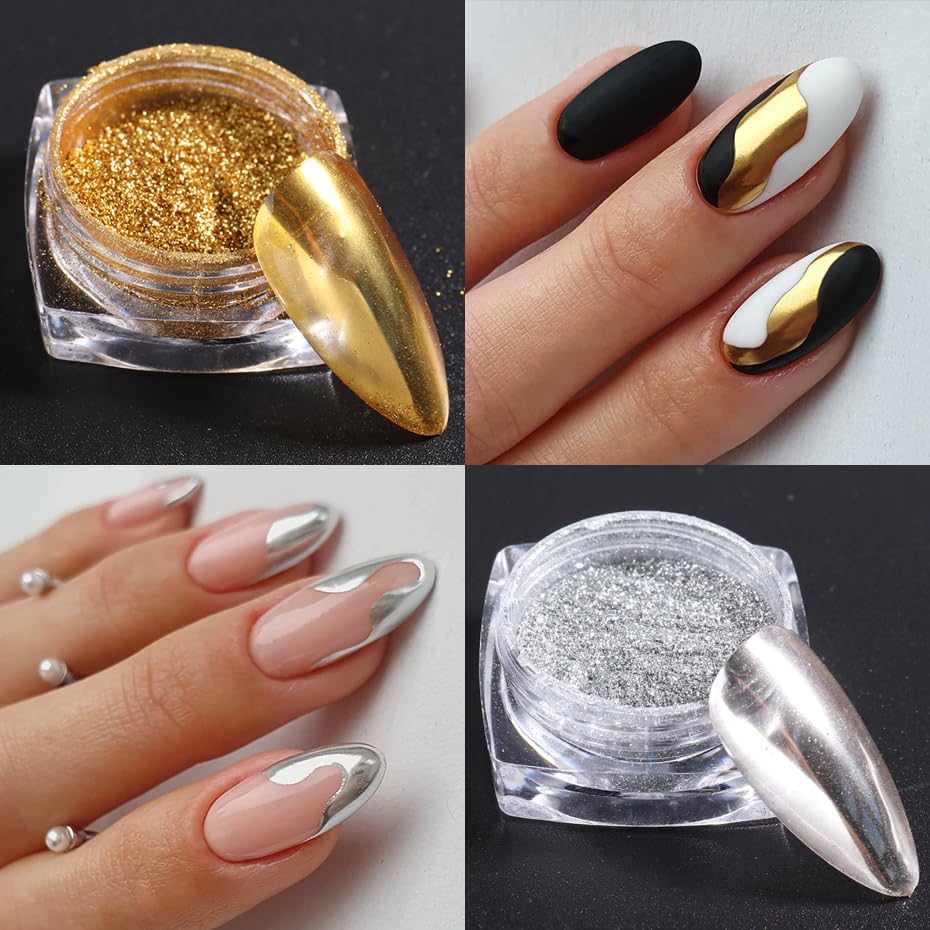 Metallic Mirror Chrome Nail Powder Set rose gold chrome for chic nail art.