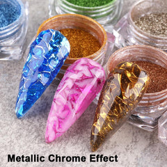 Metallic Mirror Chrome Nail Powder Set silver chrome for modern mirror manicure.