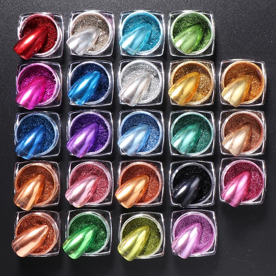Metallic Mirror Chrome Nail Powder Set UV gel compatibility for 3D nail art.
