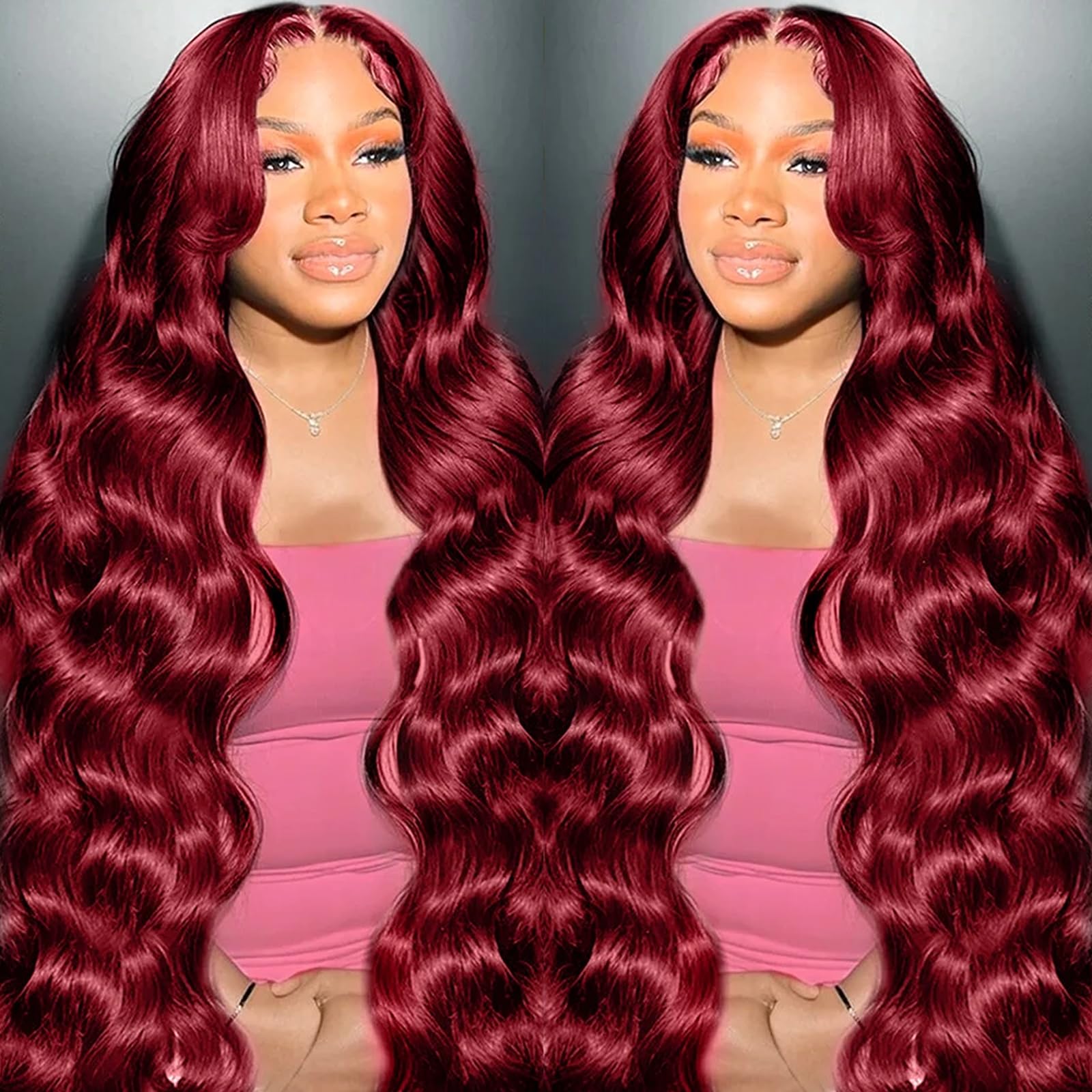 METDIO 99J Burgundy wig front view with natural hairline
