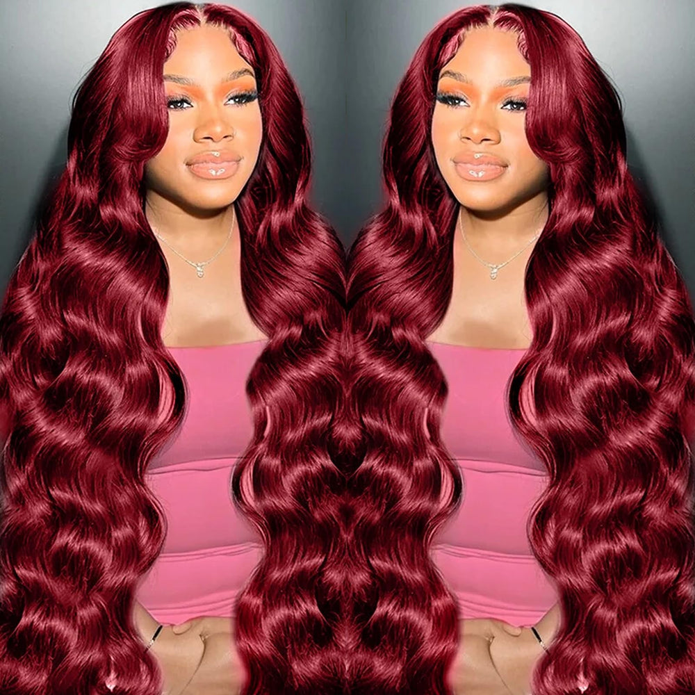 METDIO 99J Burgundy wig front view with natural hairline