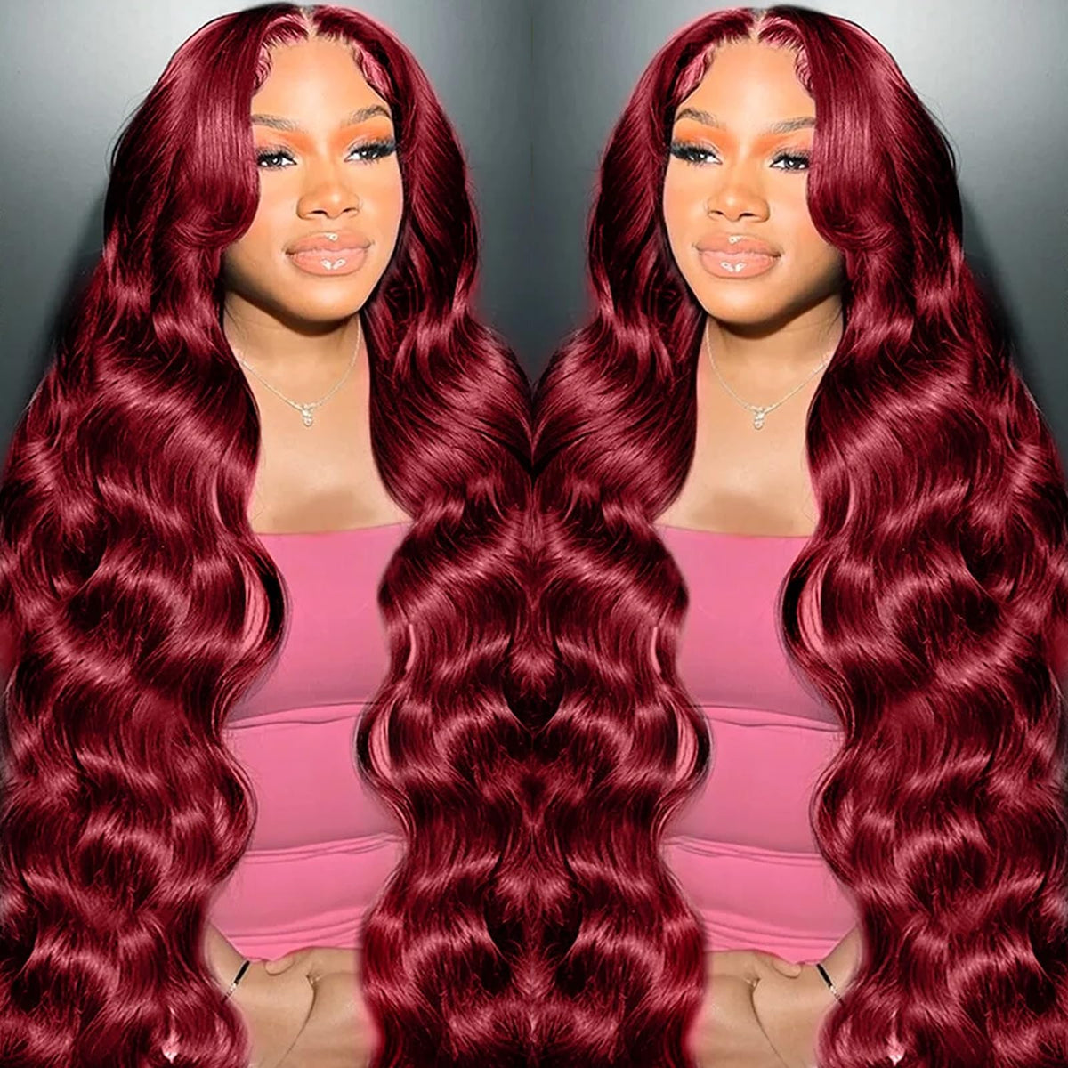 METDIO 99J Burgundy wig front view with natural hairline