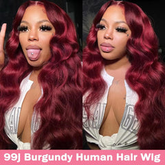 METDIO 99J Burgundy wig 180-density body-wave for fullness and movement