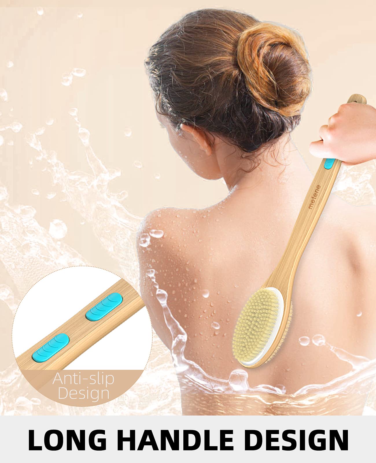 Metene shower brush stiff bristles for exfoliation and dry brushing