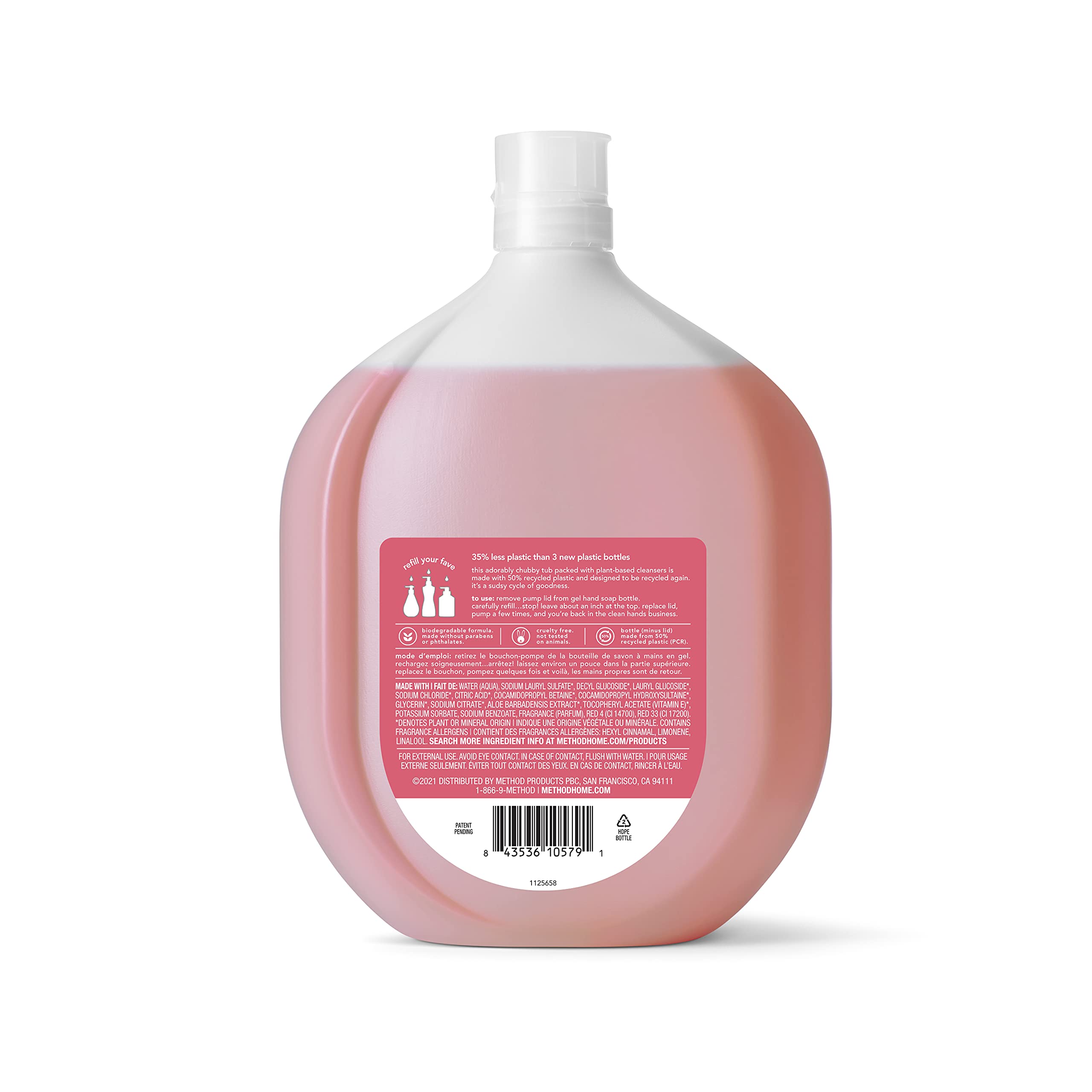Method 34-ounce refill bottle highlights large capacity with PCR plastic for less plastic waste