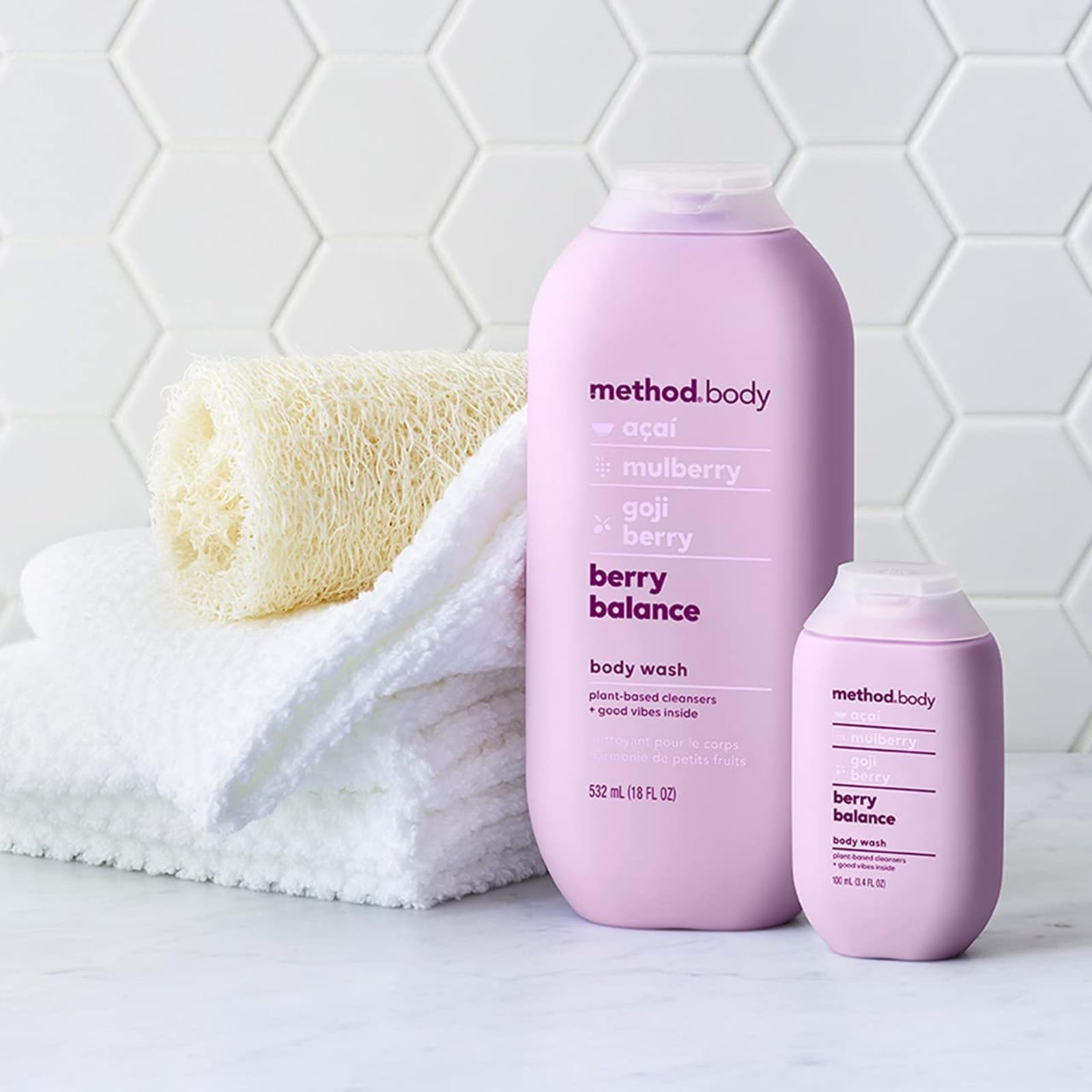 Method 65% recycled plastic bottle highlights eco-friendly packaging and sustainability.