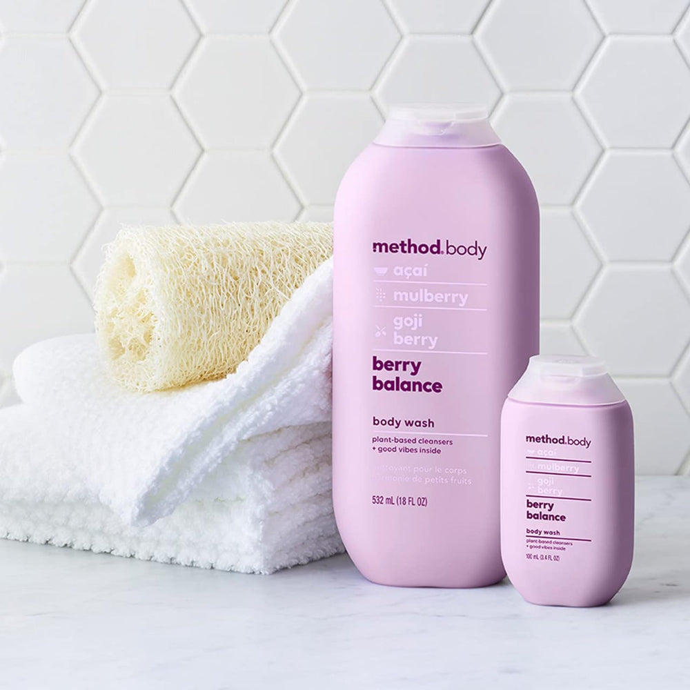 Method 65% recycled plastic bottle highlights eco-friendly packaging and sustainability.