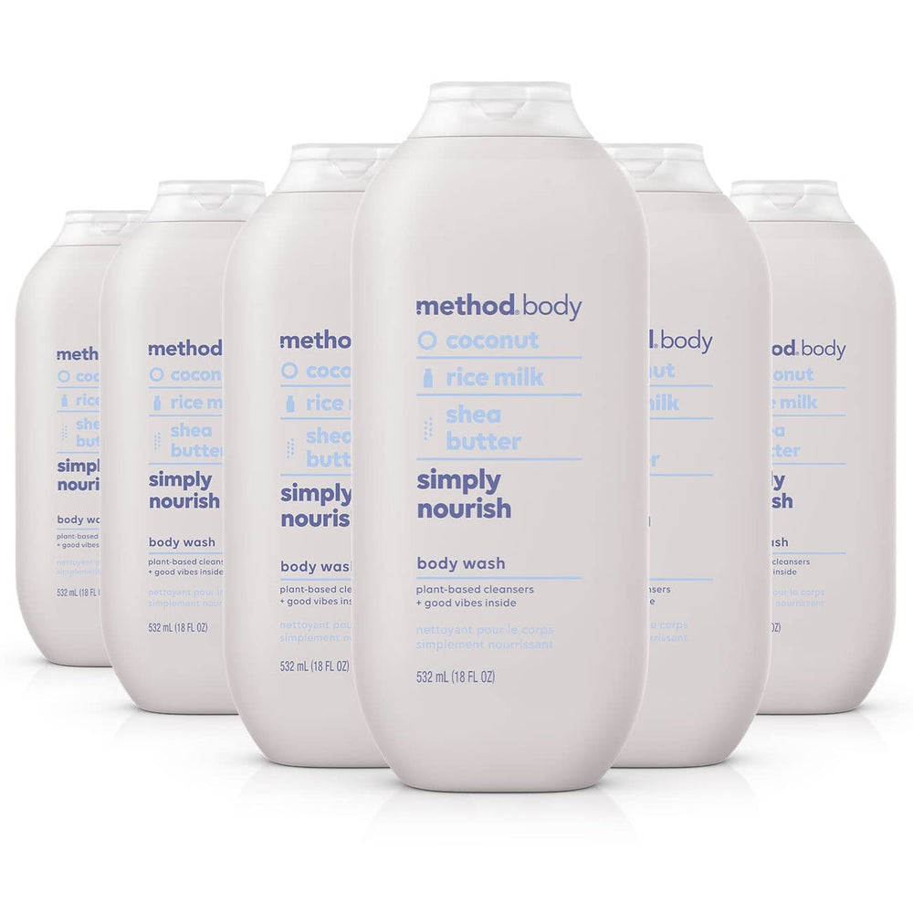 Method Simply Nourish bottle pour shows smooth dispensing and coconut aroma.