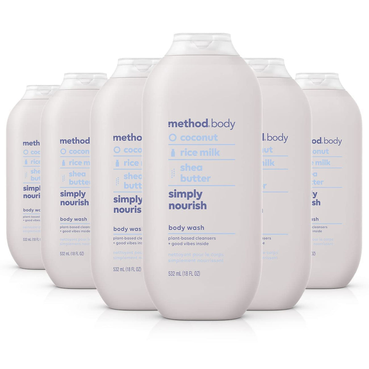 Method Simply Nourish bottle pour shows smooth dispensing and coconut aroma.
