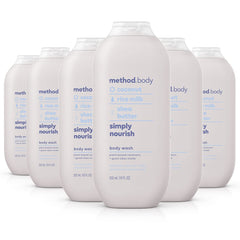 Method Simply Nourish bottle pour shows smooth dispensing and coconut aroma.
