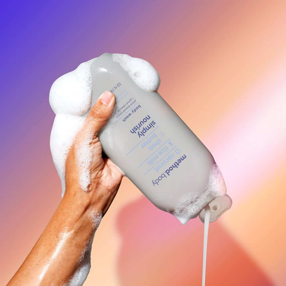 Method Simply Nourish creamy lather texture captured during shower.