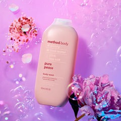 Method Pure Peace bottle being poured reveals rich gel lather.