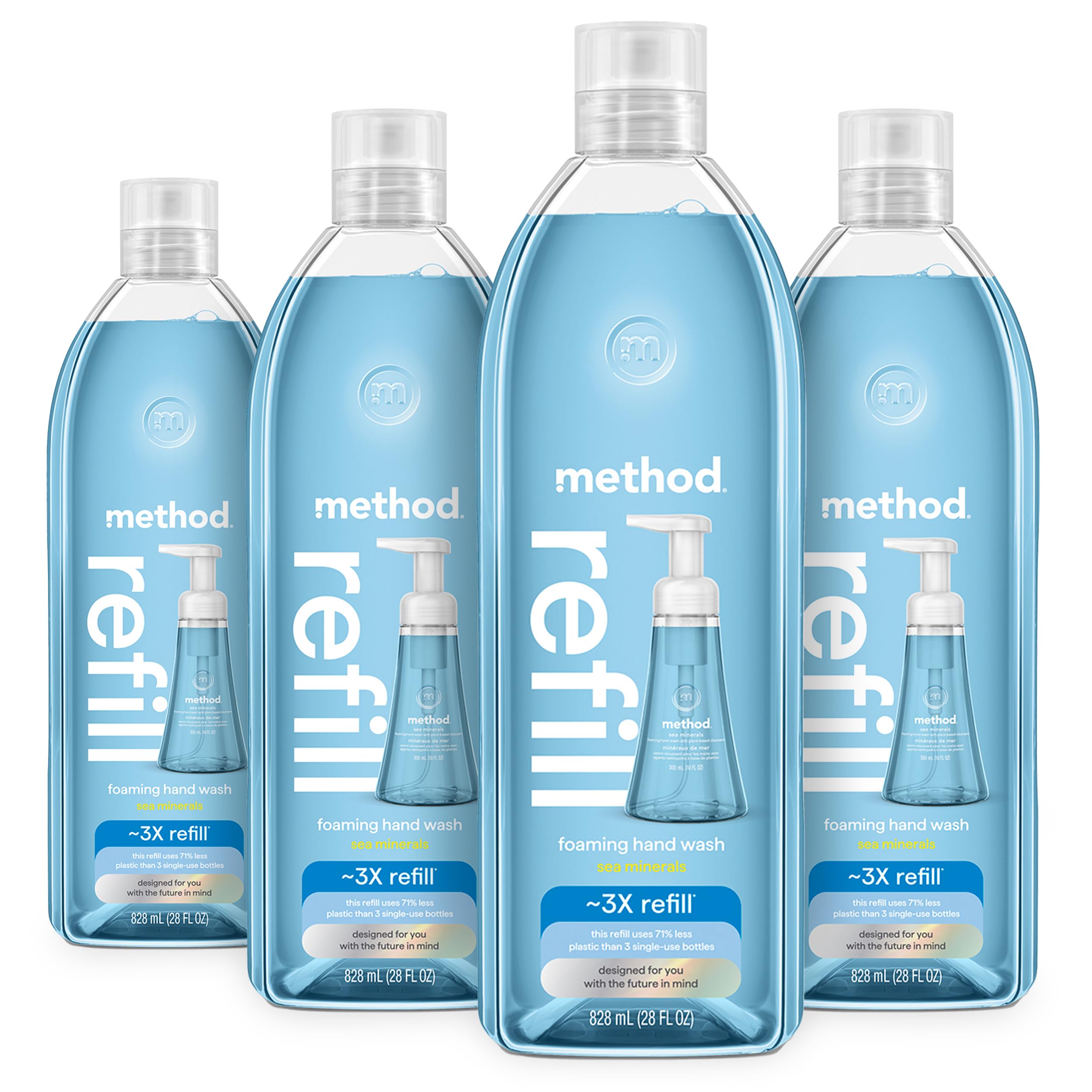Method Foaming Hand Soap Refill Sea Minerals pack shows four eco-friendly bottles for refills.