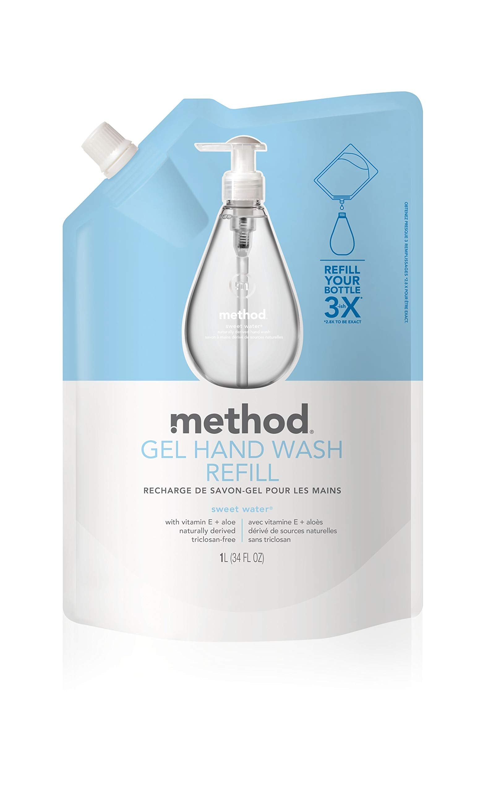 Method Gel Hand Soap Refill Sweet Water 3 pack front view highlights convenient bulk option
