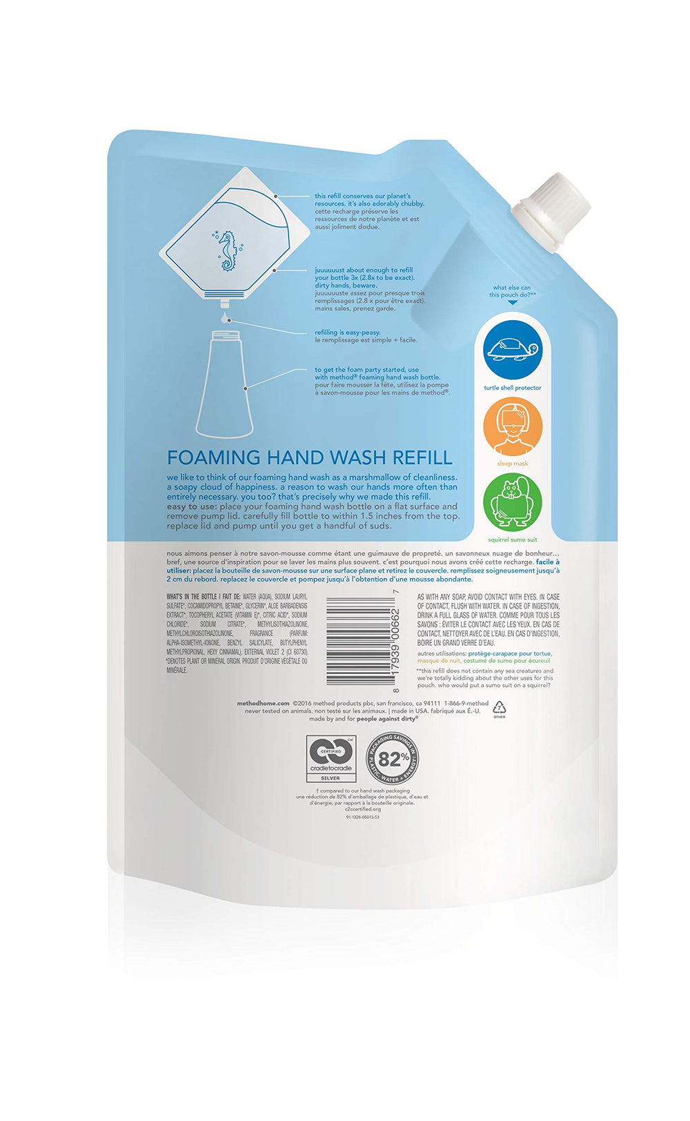 Method Gel Hand Soap Refill Sweet Water bottle label closeup shows eco friendly packaging