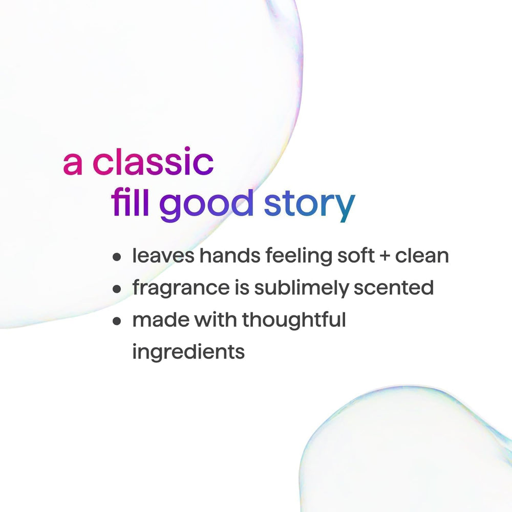 Method Waterfall hand soap suds emphasize soft, clean hands with a fresh waterfall scent.