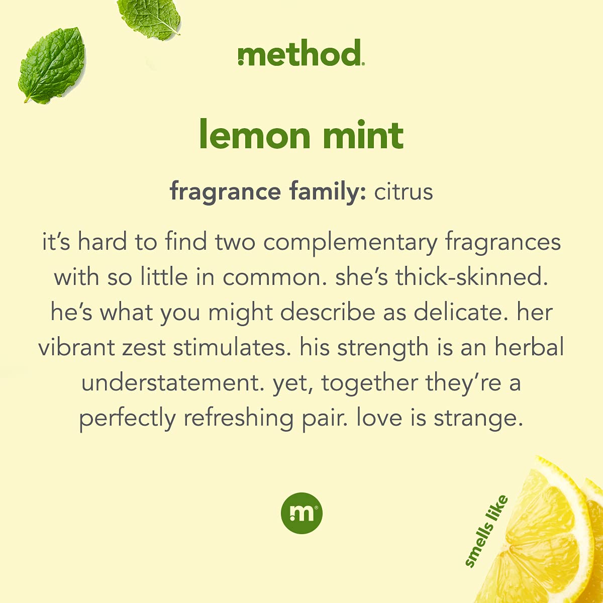 Method Lemon Mint bottle-pcr-recycled-plastic highlighting sustainable packaging for everyday hand care