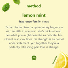 Method Lemon Mint bottle-pcr-recycled-plastic highlighting sustainable packaging for everyday hand care
