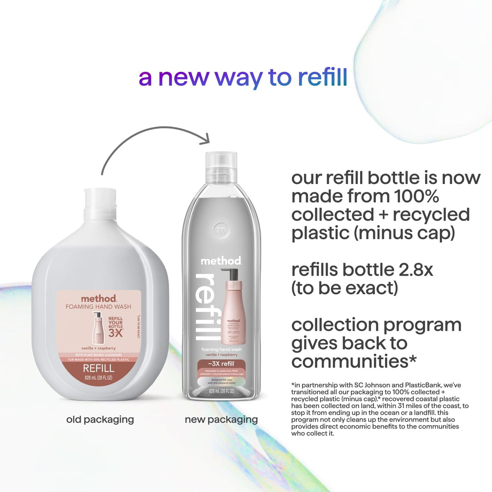 Method Premium foam on hands demonstrates soft cleansing and pleasant fragrance.