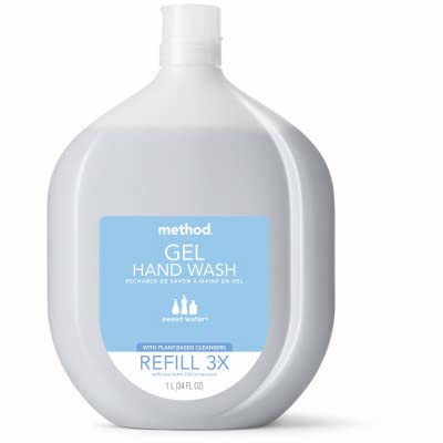 Method Race Wheels Sweet Water refill, angled view, refreshing aroma and quick lather.