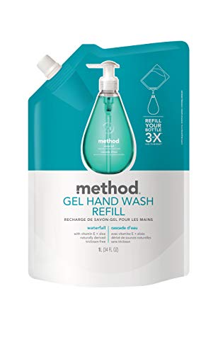 Method Waterfall packaging displays six 34 oz pouches—long-lasting clean