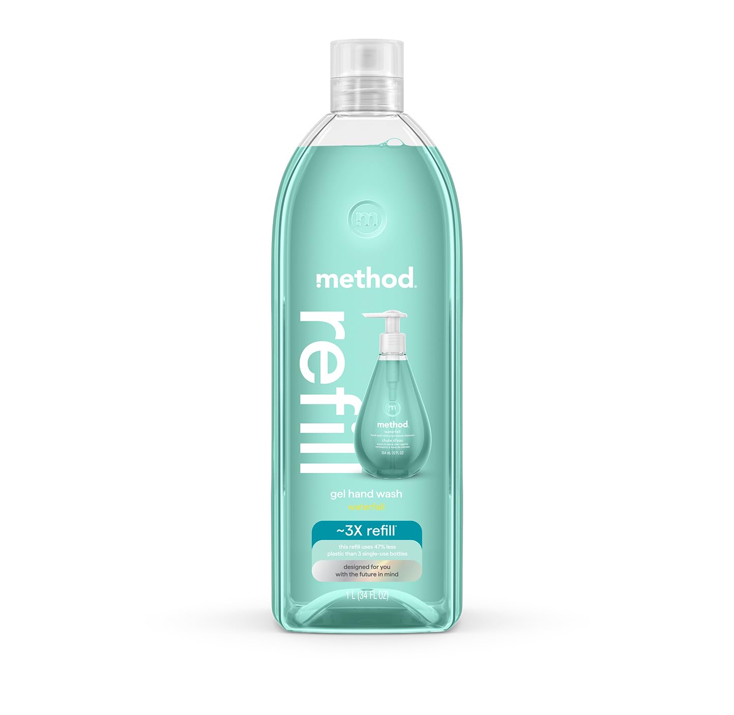 Method Waterfall refill bottle for long-lasting hand soap refills with reduced plastic