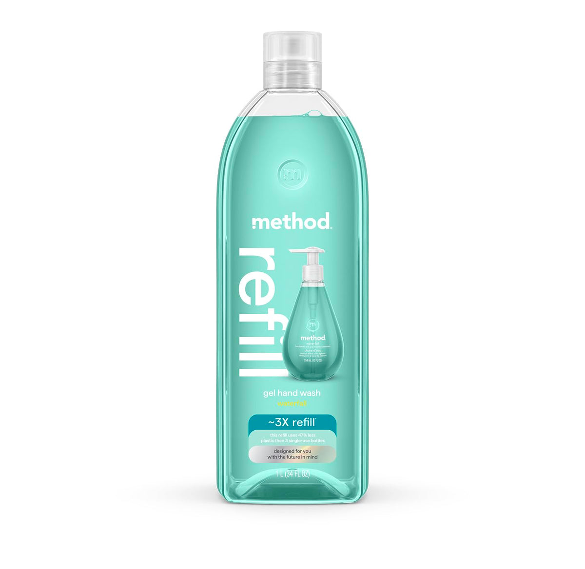 Method Waterfall refill bottle for long-lasting hand soap refills with reduced plastic